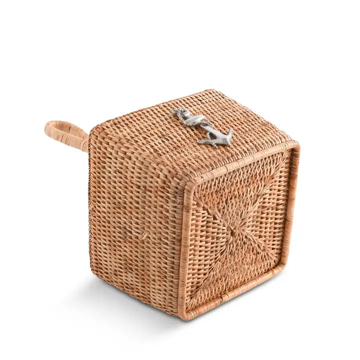 Nautical Woven Rattan Caddy with Anchor