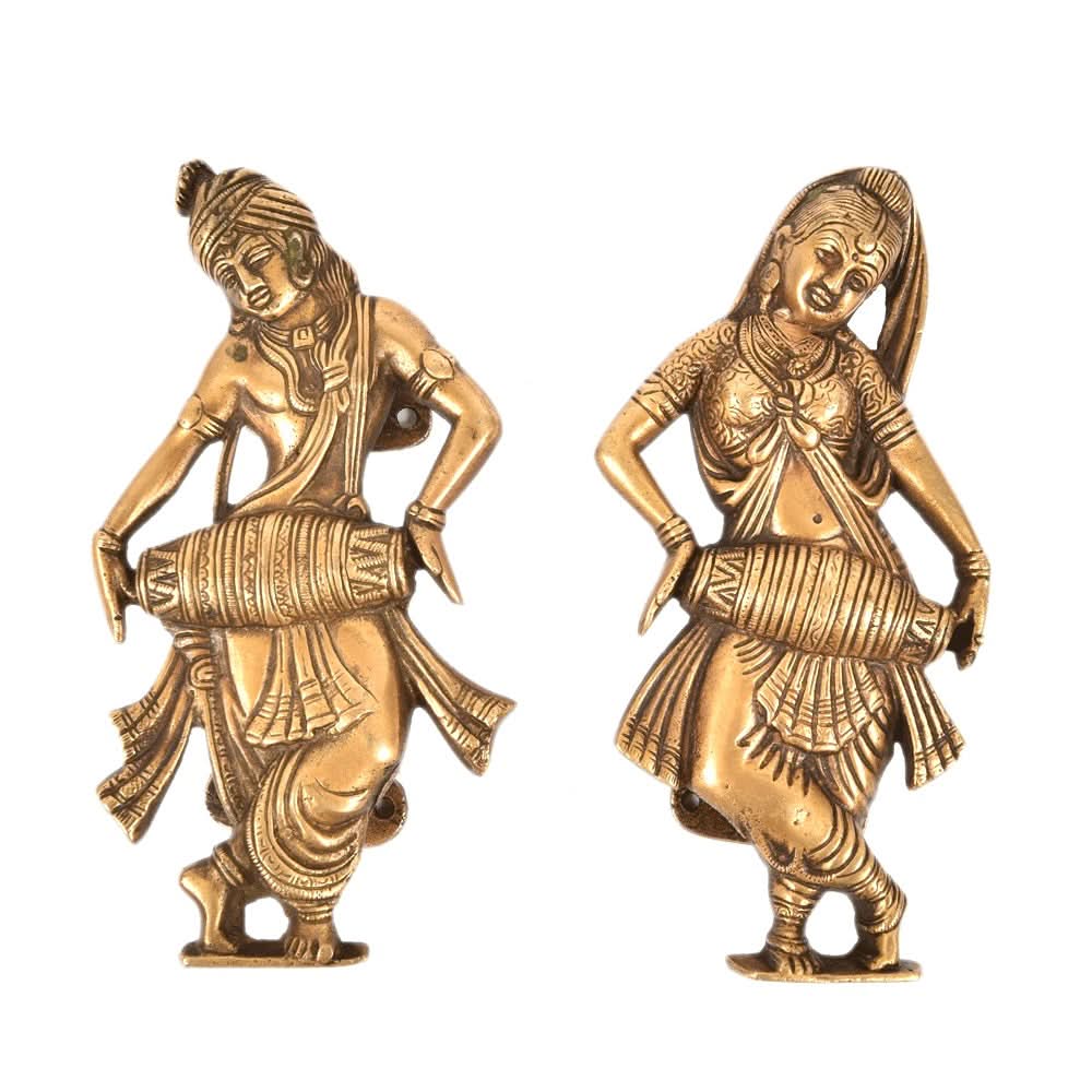 Set of Two Indian Dancers Brass Door Handles