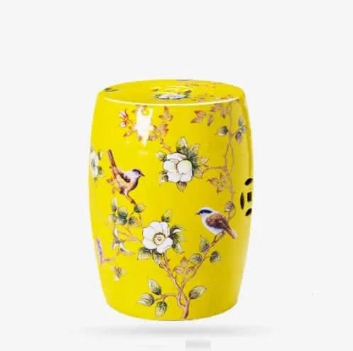 Ceramic Garden Stool in Yellow Birds