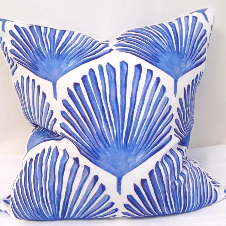 Blue Palm Frond Throw Pillow