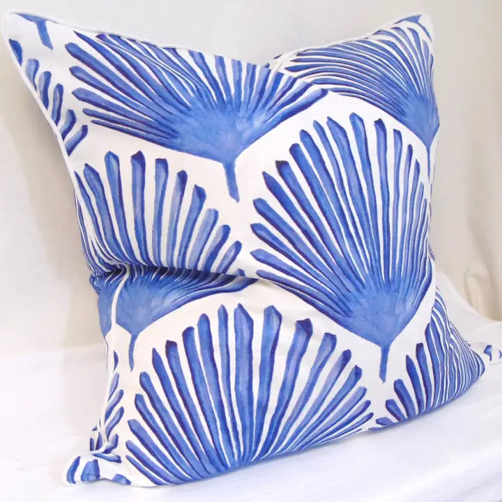 Blue Palm Frond Throw Pillow