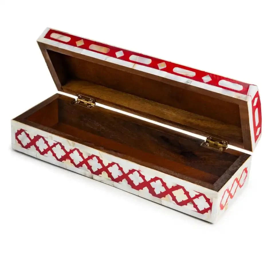 Bone Inlay Vanity Box Red and White