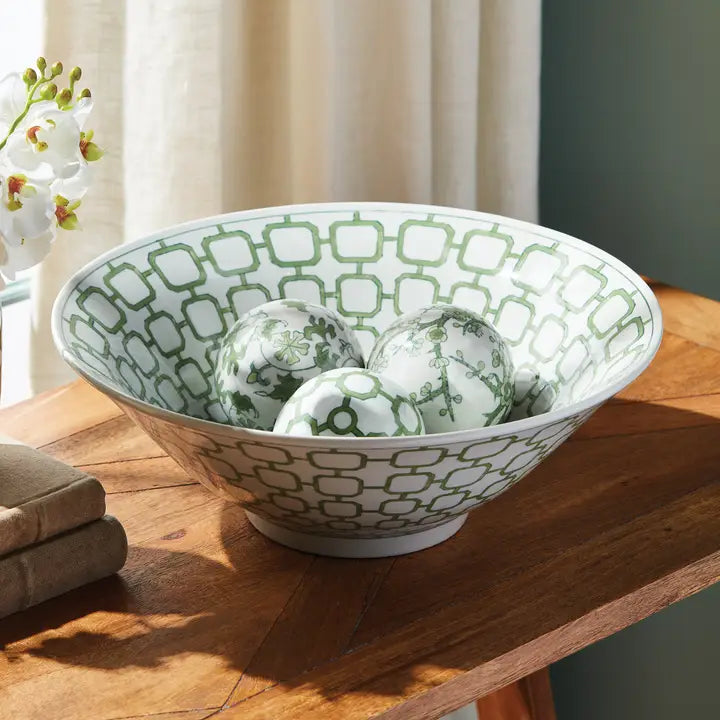 Decorative Chinoiserie Orbs in Green Set of Three