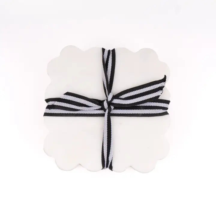 White Marble Scalloped Coaster Set of 4