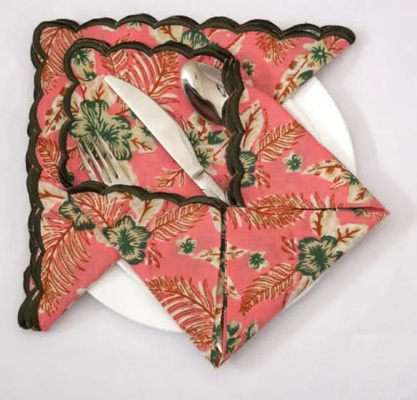 Set of Six Napkins in Pink Tropical Flowers Print