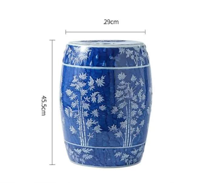 Indigo Blue Ceramic Garden Stool in Chinese Bamboo