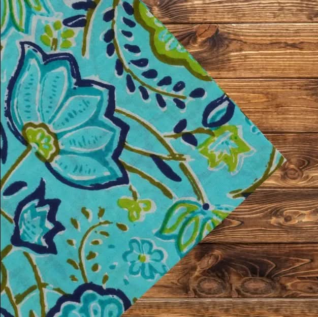 Set of Six Napkins in Aqua Tropical Flowers Print