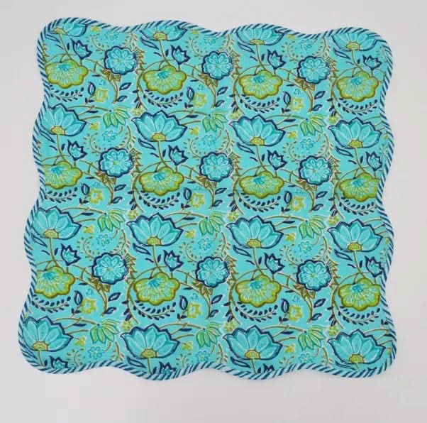 Set of Six Napkins in Aqua Tropical Flowers Print