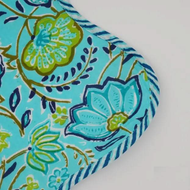 Set of Six Napkins in Aqua Tropical Flowers Print