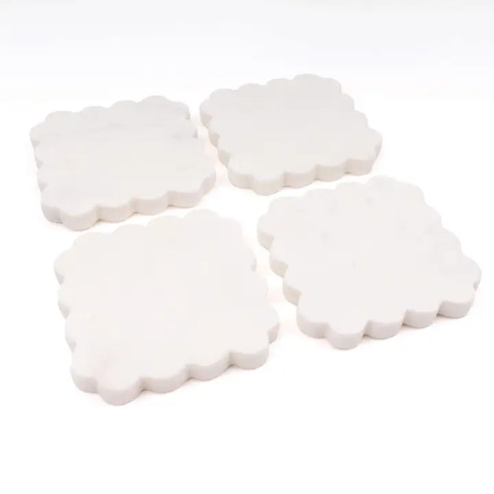 White Marble Scalloped Coaster Set of 4