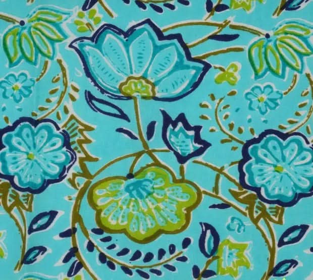 Set of Six Napkins in Aqua Tropical Flowers Print