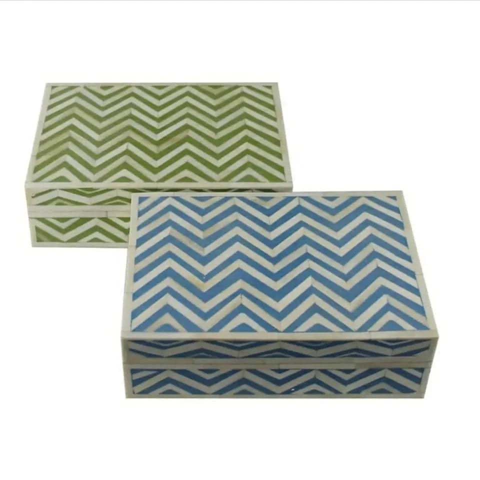 Chevron Stripe Baby Blue and White Inlay Boxes