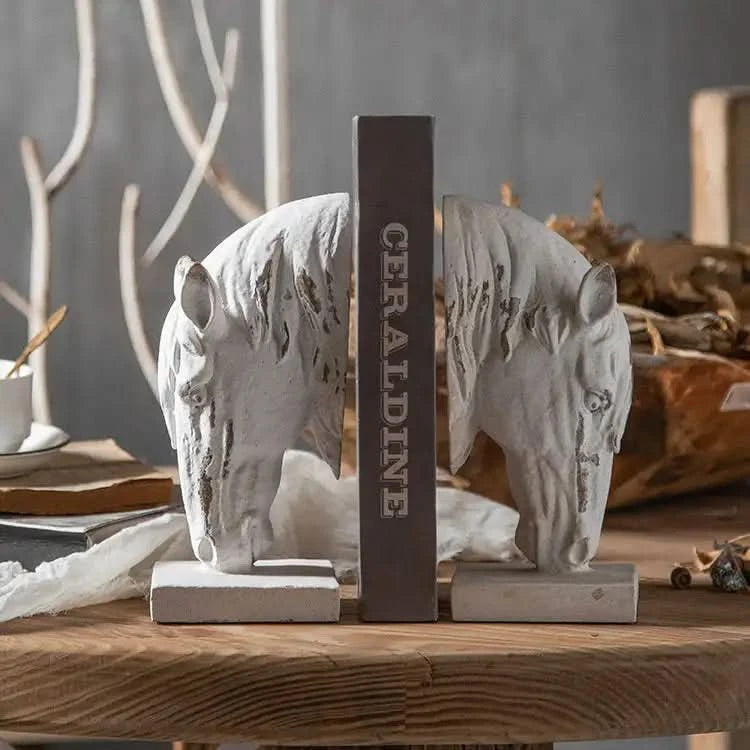 White Wash Horse Head Bookends