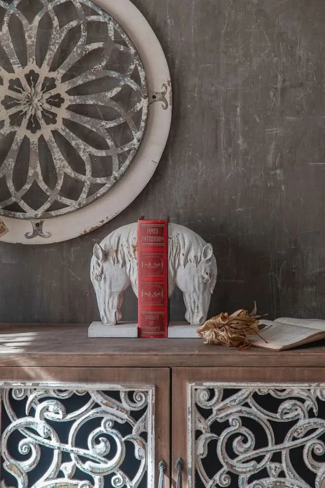White Wash Horse Head Bookends