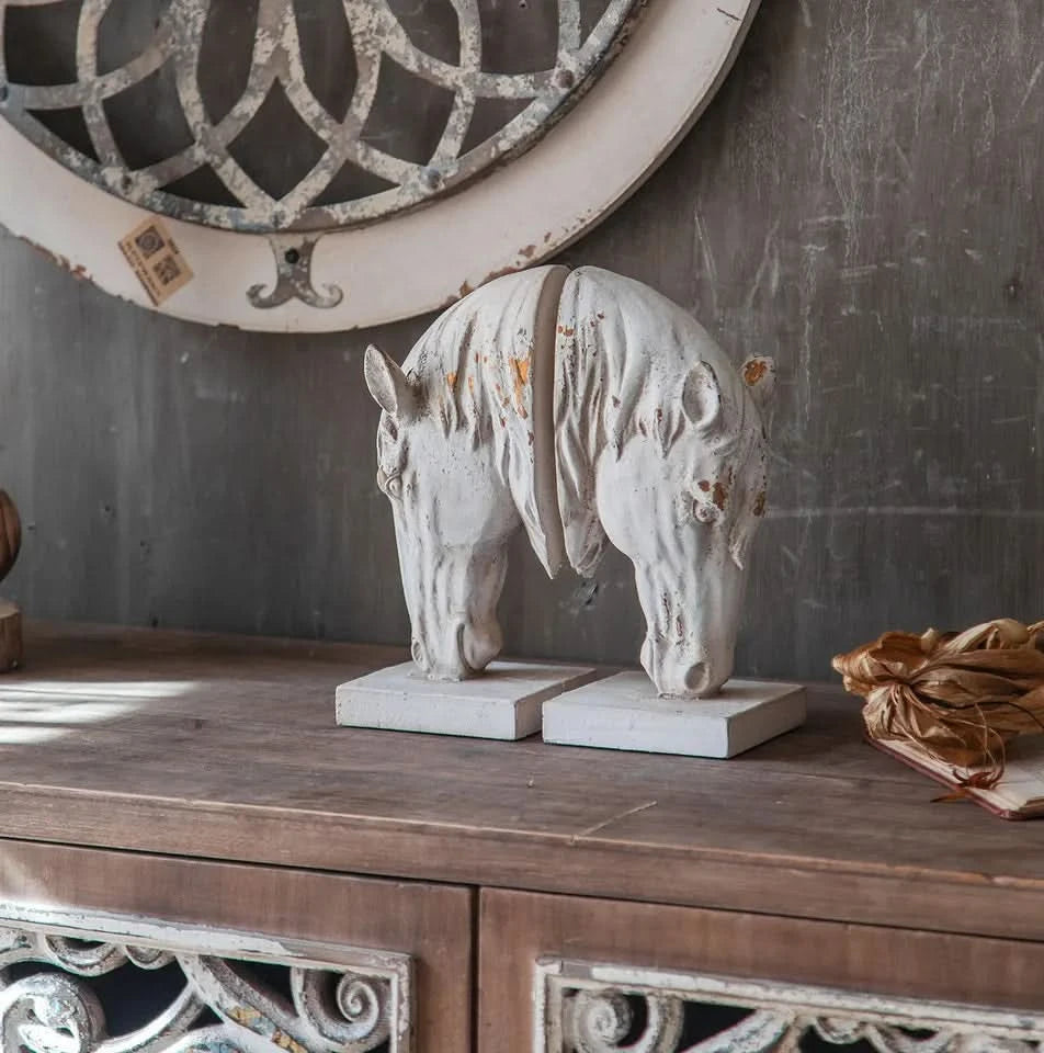 White Wash Horse Head Bookends