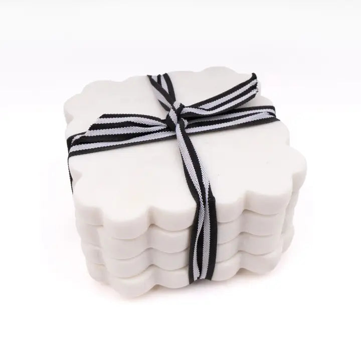 White Marble Scalloped Coaster Set of 4