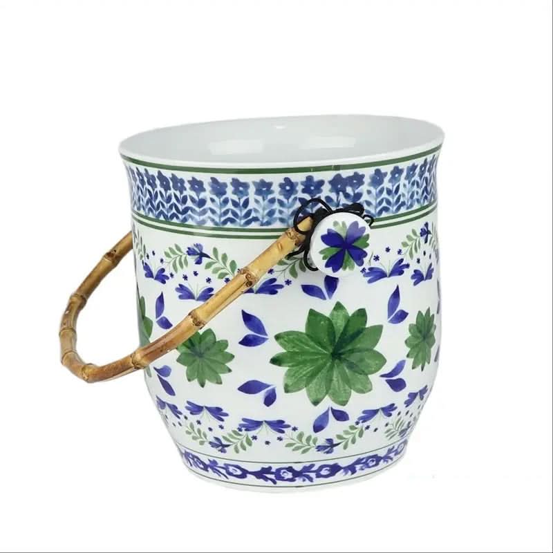 Bamboo Handle Ceramic Champagne Bucket / Planter