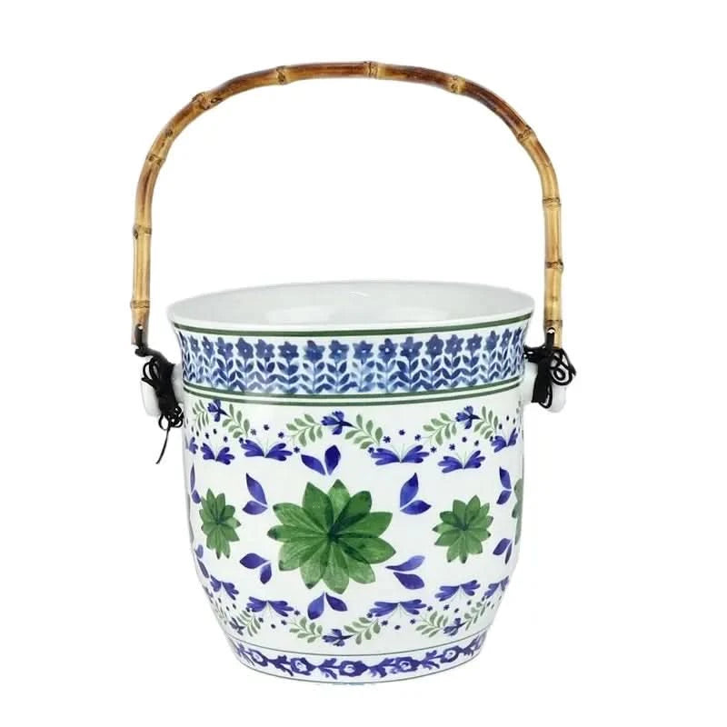 Bamboo Handle Ceramic Champagne Bucket / Planter