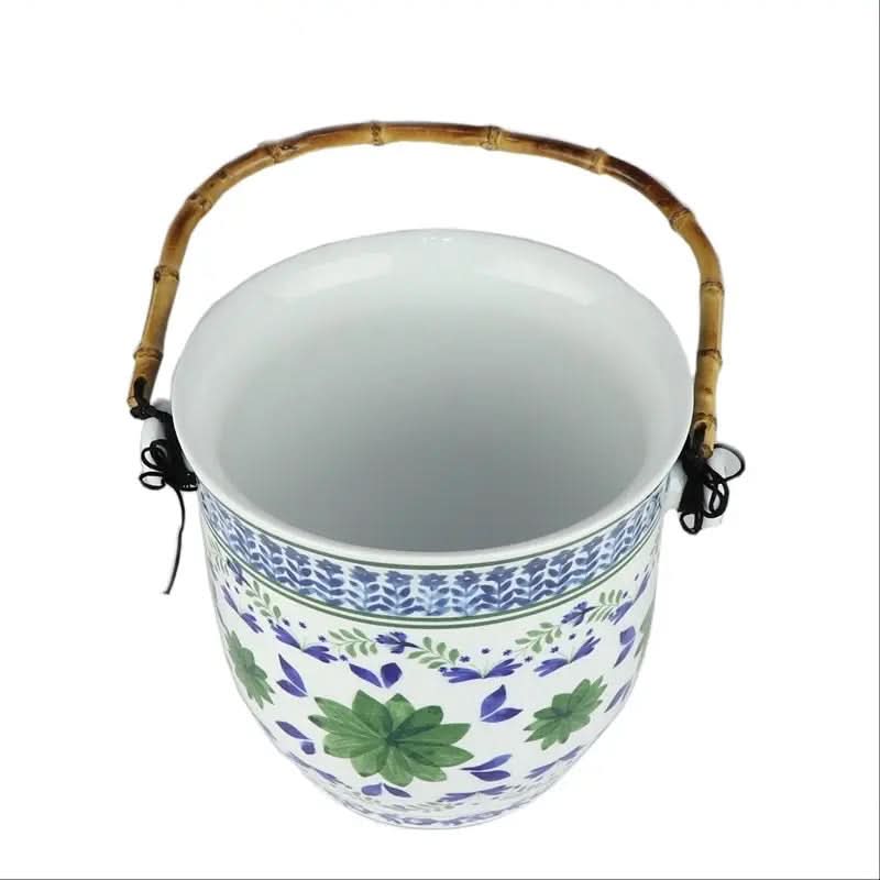 Bamboo Handle Ceramic Champagne Bucket / Planter