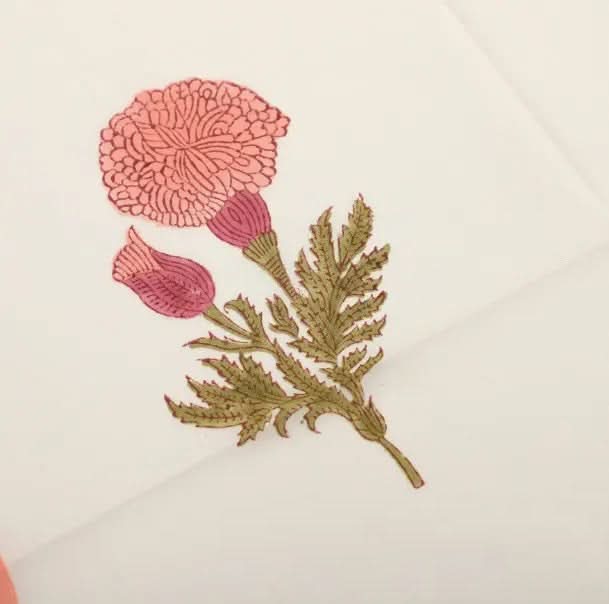 Set of Six Napkins in Sage and Pink Carnations Print