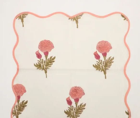 Set of Six Napkins in Sage and Pink Carnations Print