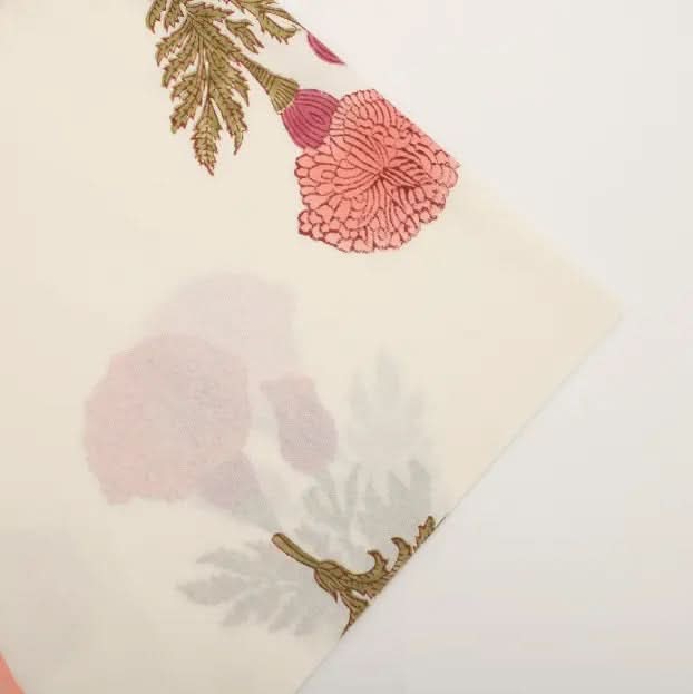 Set of Six Napkins in Sage and Pink Carnations Print