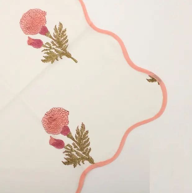 Set of Six Napkins in Sage and Pink Carnations Print