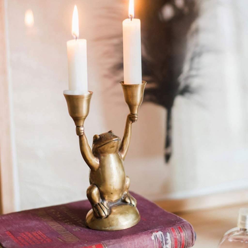 Vintage Frog Brass Candle Holder