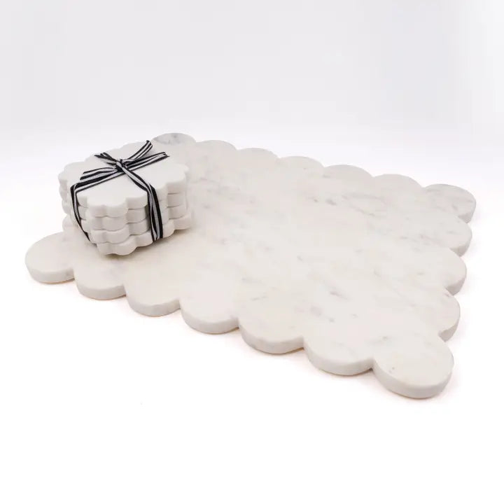 White Marble Scalloped Coaster Set of 4