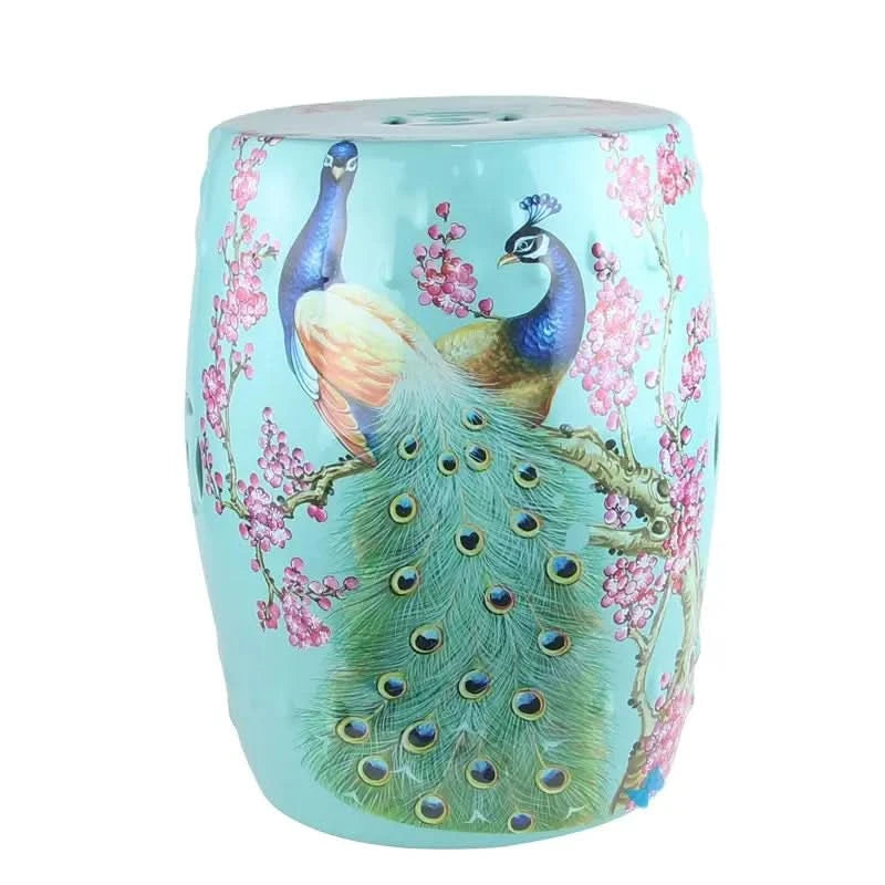 Ceramic Garden Stool with Peacocks