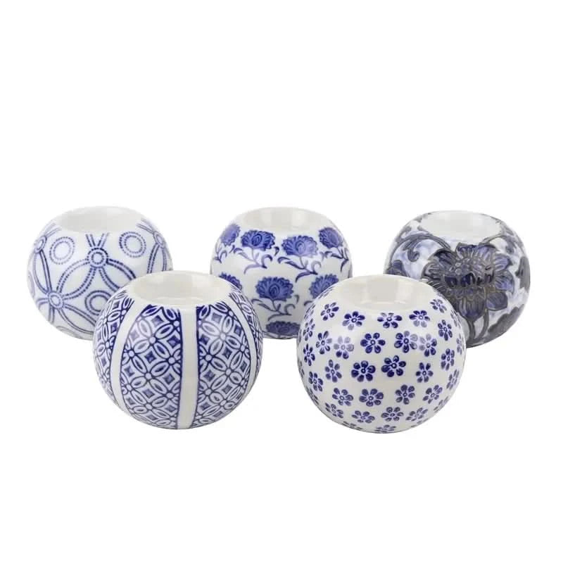 Blue Ceramic Tealight Candle Holder Set of 5