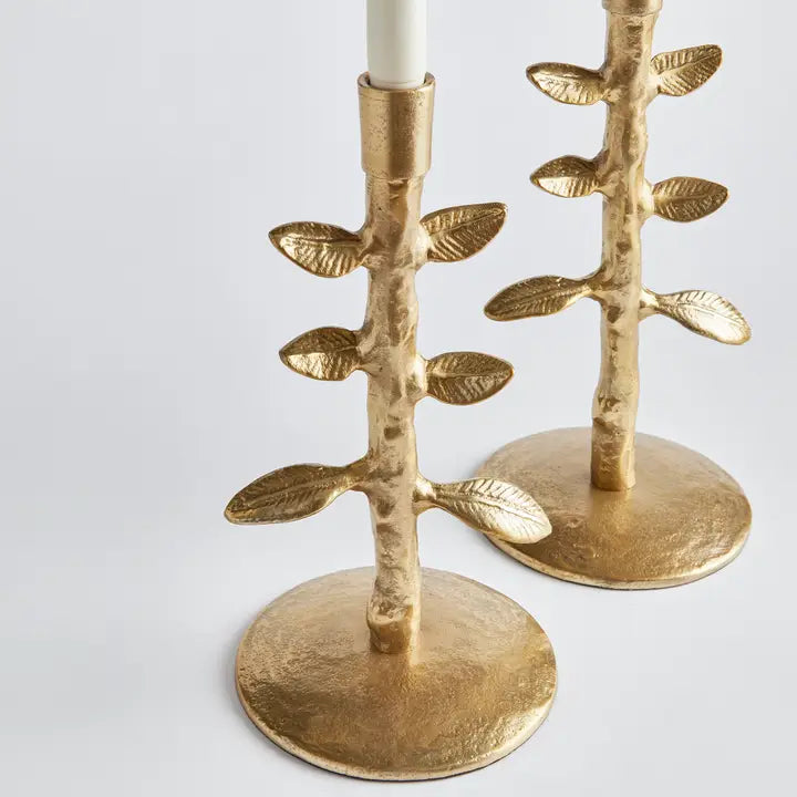 Set of Gold Leafy Candle Sticks