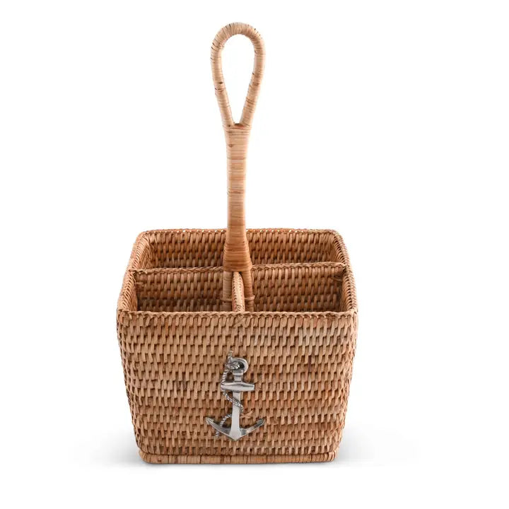 Nautical Woven Rattan Caddy with Anchor
