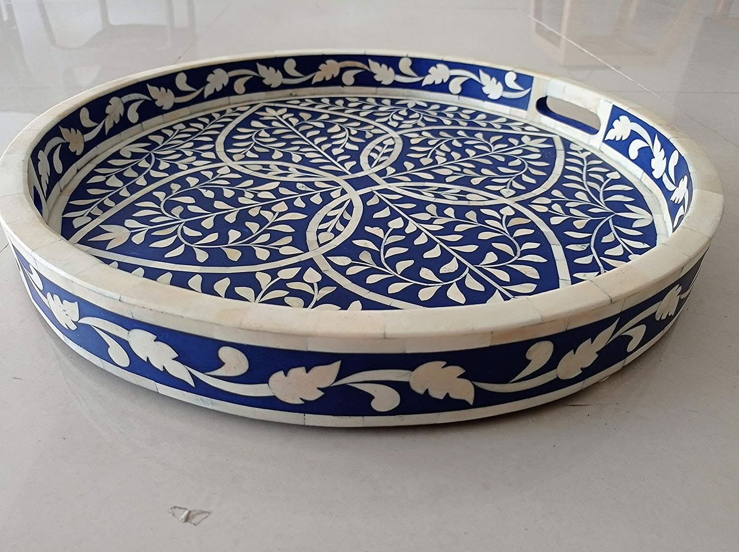 Sky Blue Bone Inlay Round Tray Large
