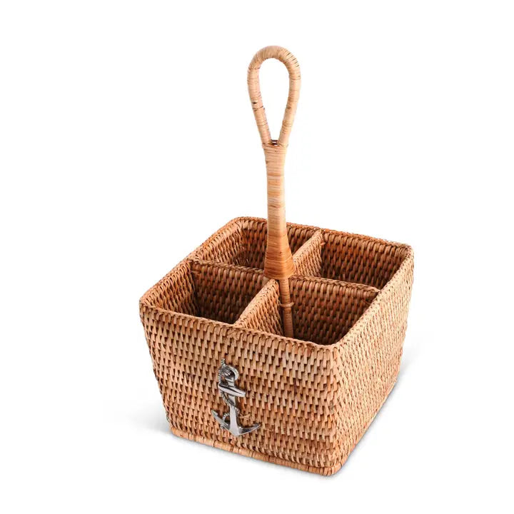Nautical Woven Rattan Caddy with Anchor