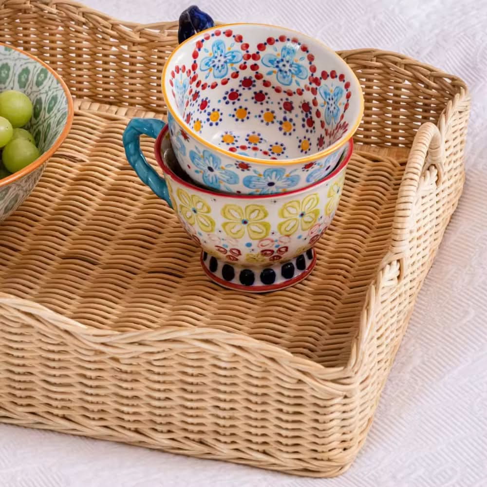 Scalloped Rattan Tray