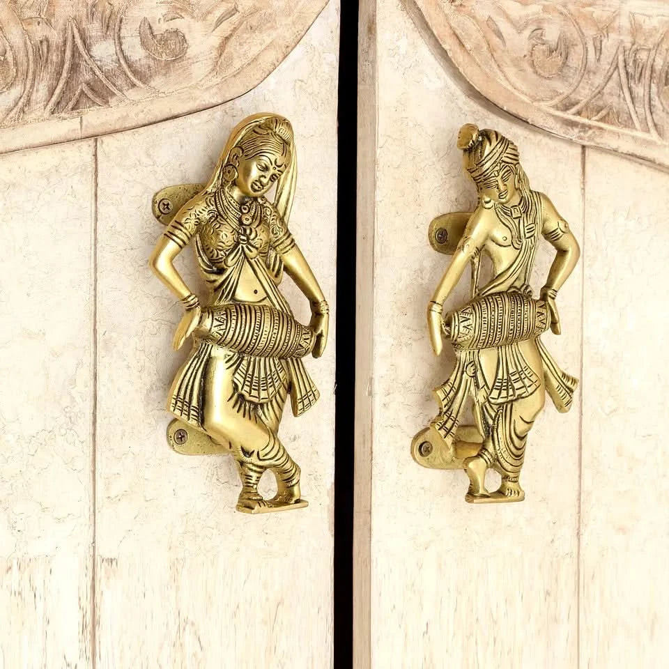 Set of Two Indian Dancers Brass Door Handles