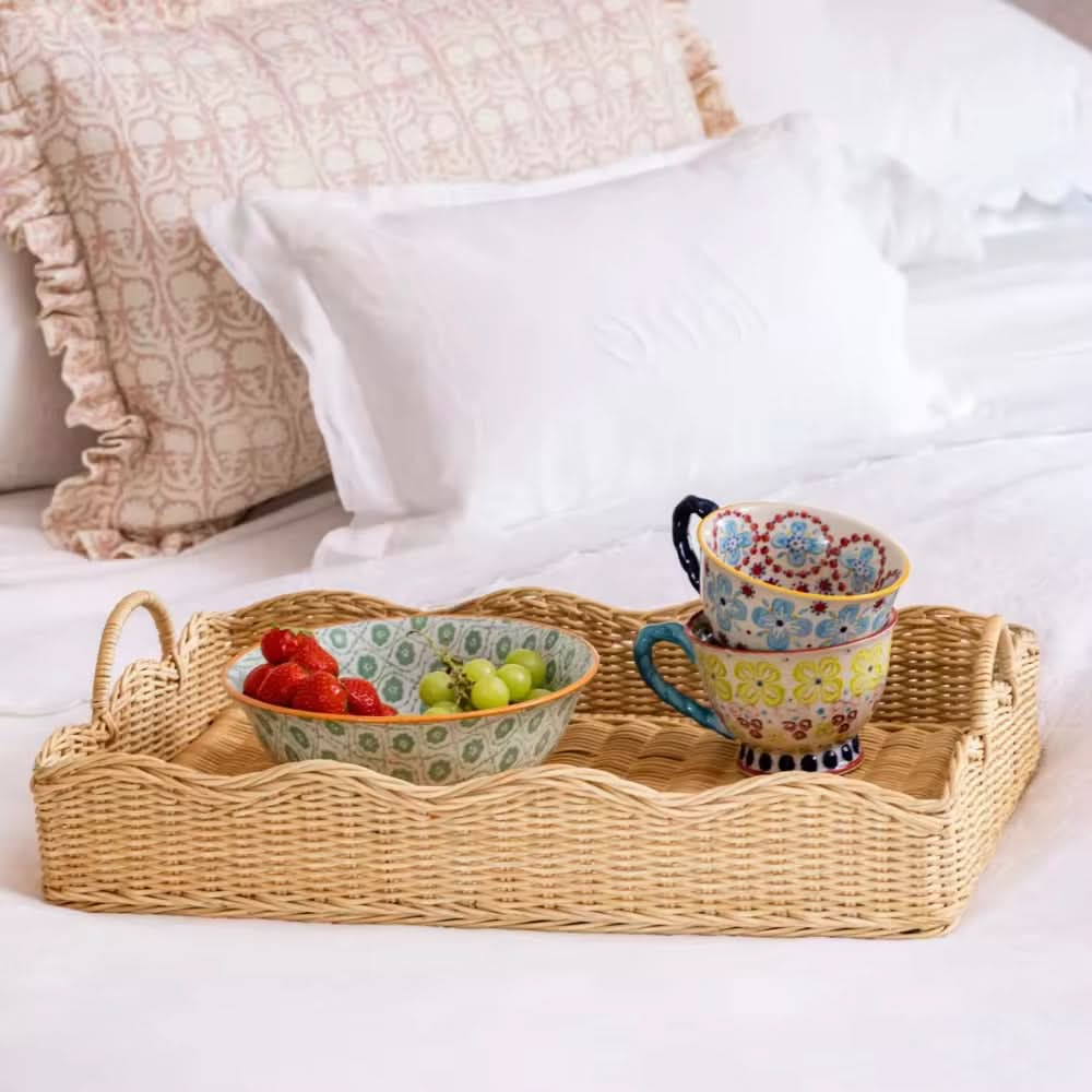 Scalloped Rattan Tray
