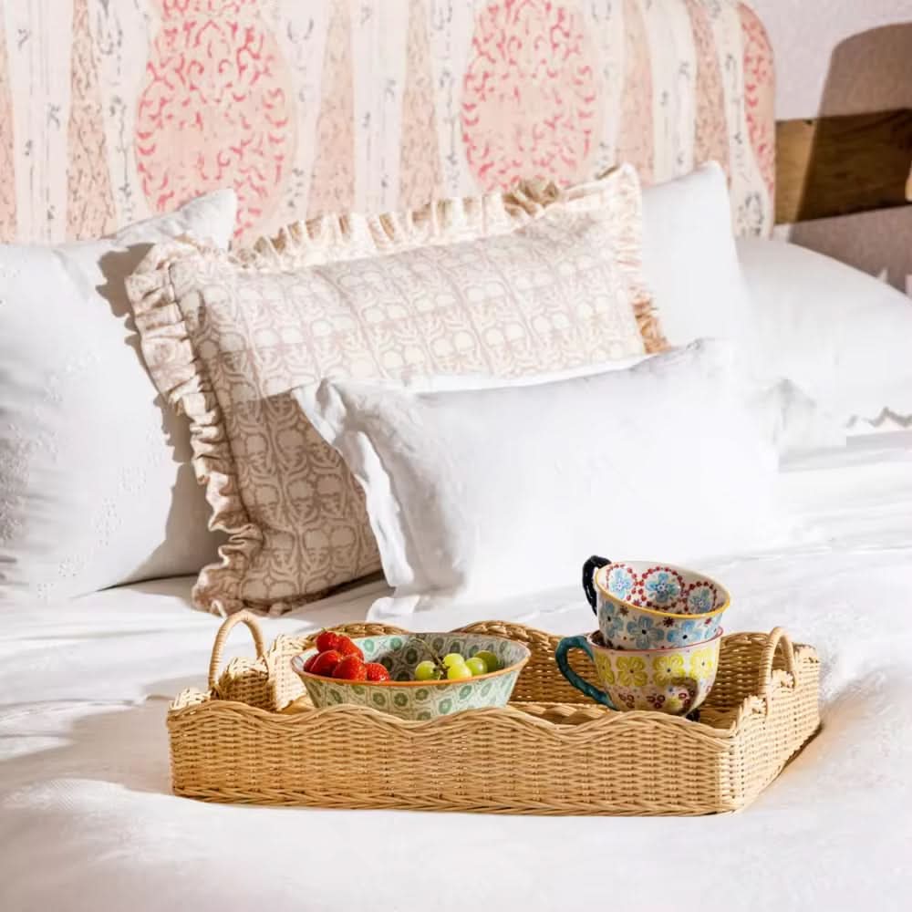 Scalloped Rattan Tray