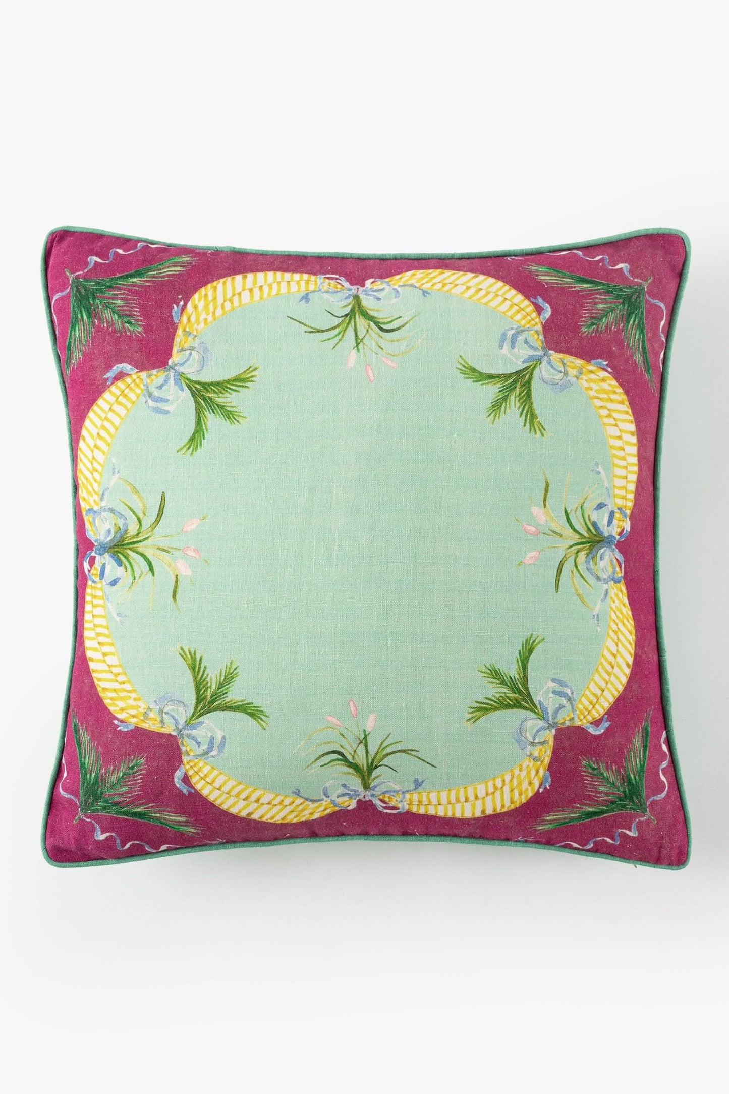 Hand Printed Tropical Medallion Pillow in Linen