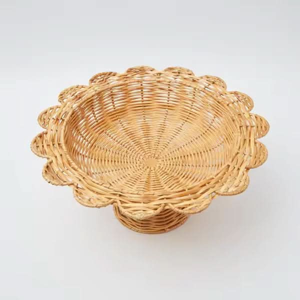 Scalloped Rattan Pedestal Bowl