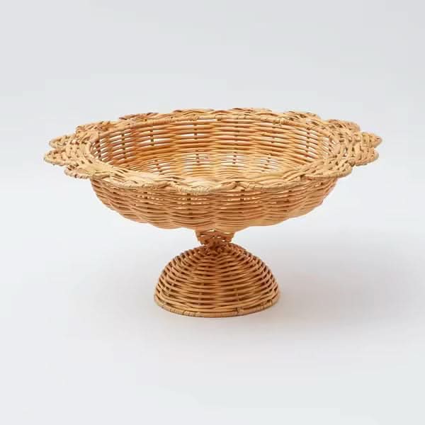 Scalloped Rattan Pedestal Bowl