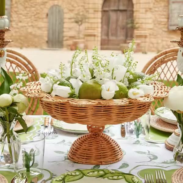 Scalloped Rattan Pedestal Bowl