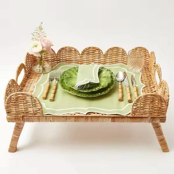 Elevated Scalloped Rattan Tray