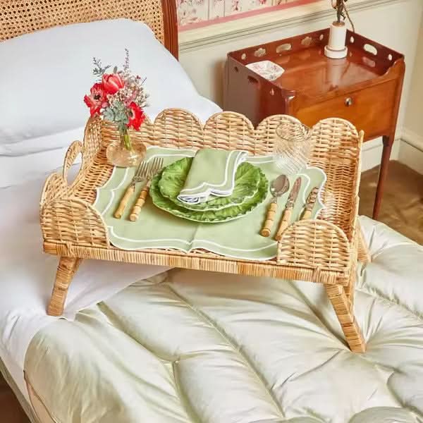 Elevated Scalloped Rattan Tray
