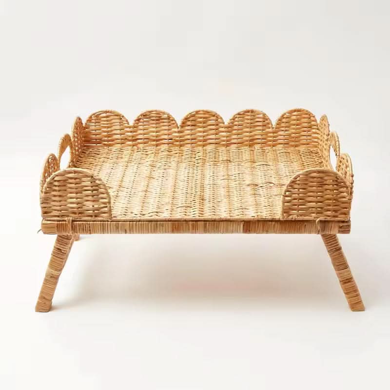 Elevated Scalloped Rattan Tray