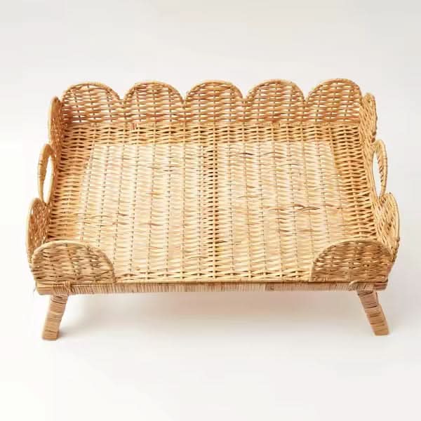 Elevated Scalloped Rattan Tray