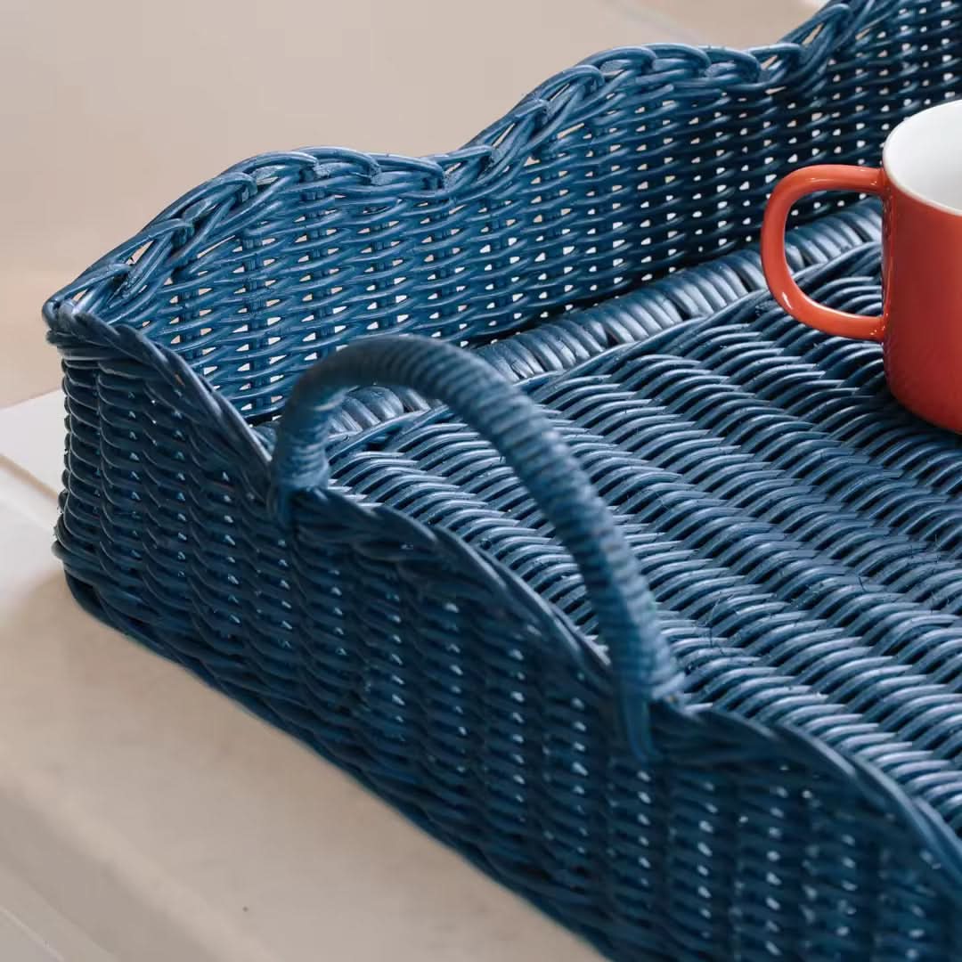 Scalloped Rattan Tray