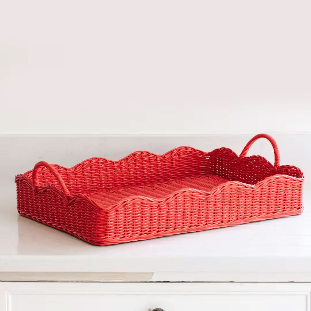 Scalloped Rattan Tray