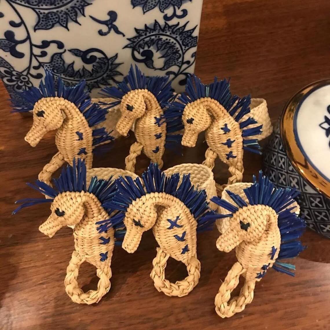 Set of Six Seahorse Napkin Rings in Multiple Colors